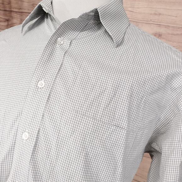 Roundtree & Yorke Gold Label Shirt Mens 16.5 35 Gray Check Button Down Pocket - Picture 2 of 8